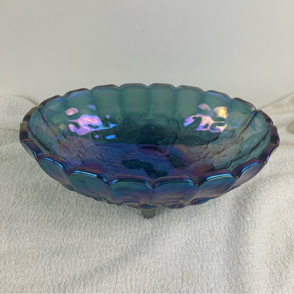 Indiana Glass Other - VTG Indiana Blue Iridescent Carnival Glass Grape Centerpiece Console Fruit Bowl